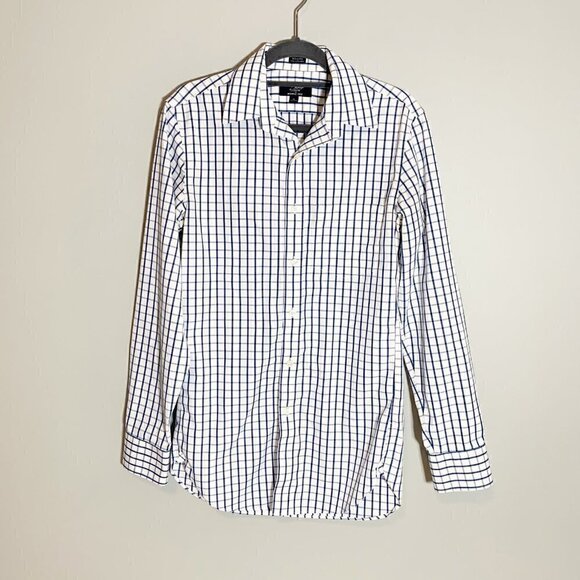 J. Crew blue white windowpane check collared long sleeve button front shirt - Picture 1 of 10
